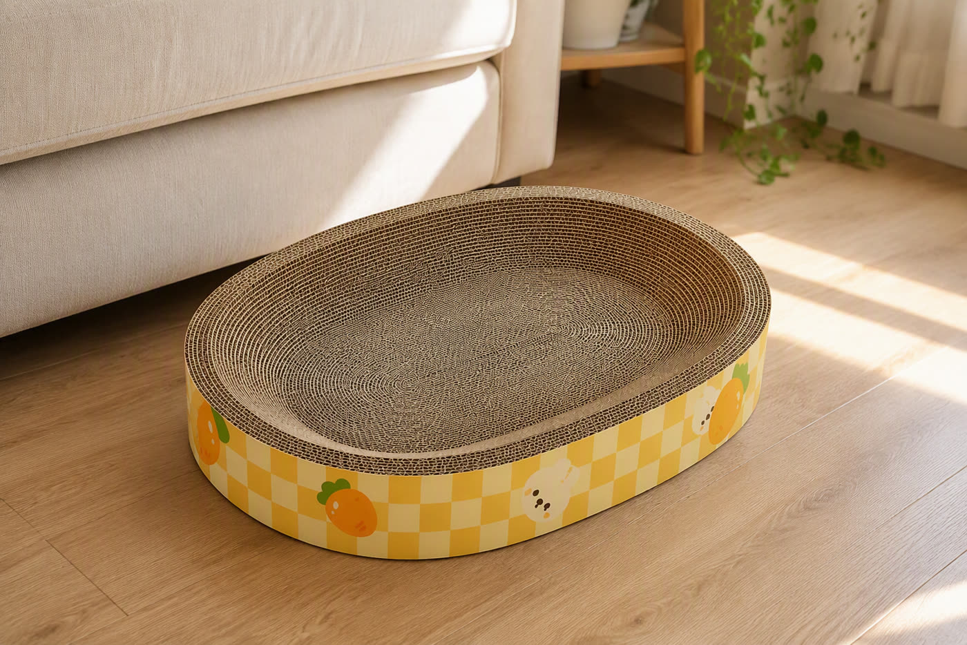 Oval Corrugated Scratcher Lounge — In context