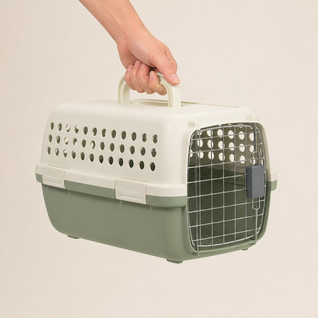 Ventilated Pet Travel Carrier — Shown in the hand