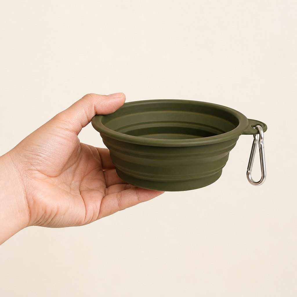 Collapsible Silicone Travel Bowl — Shown in the hand